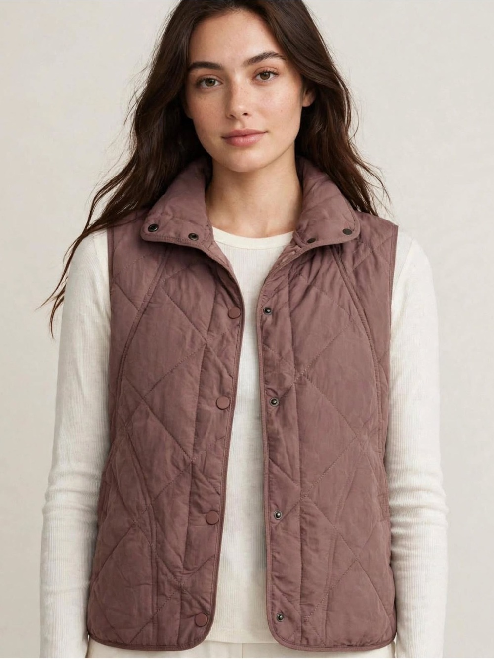 Dusty Mauve Quilted Barn Vest Medium - Snap Puffer Vest Gilet